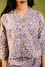 Purple Rose All Over Print Cream Chines Lehenga 2Pcs Suit Girls ( R-375 )