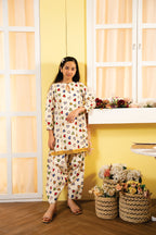 Multi Heart All Over Print Cream 2Pcs Suit Girls ( R-40 )