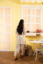 Multi Heart All Over Print Cream 2Pcs Suit Girls ( R-40 )