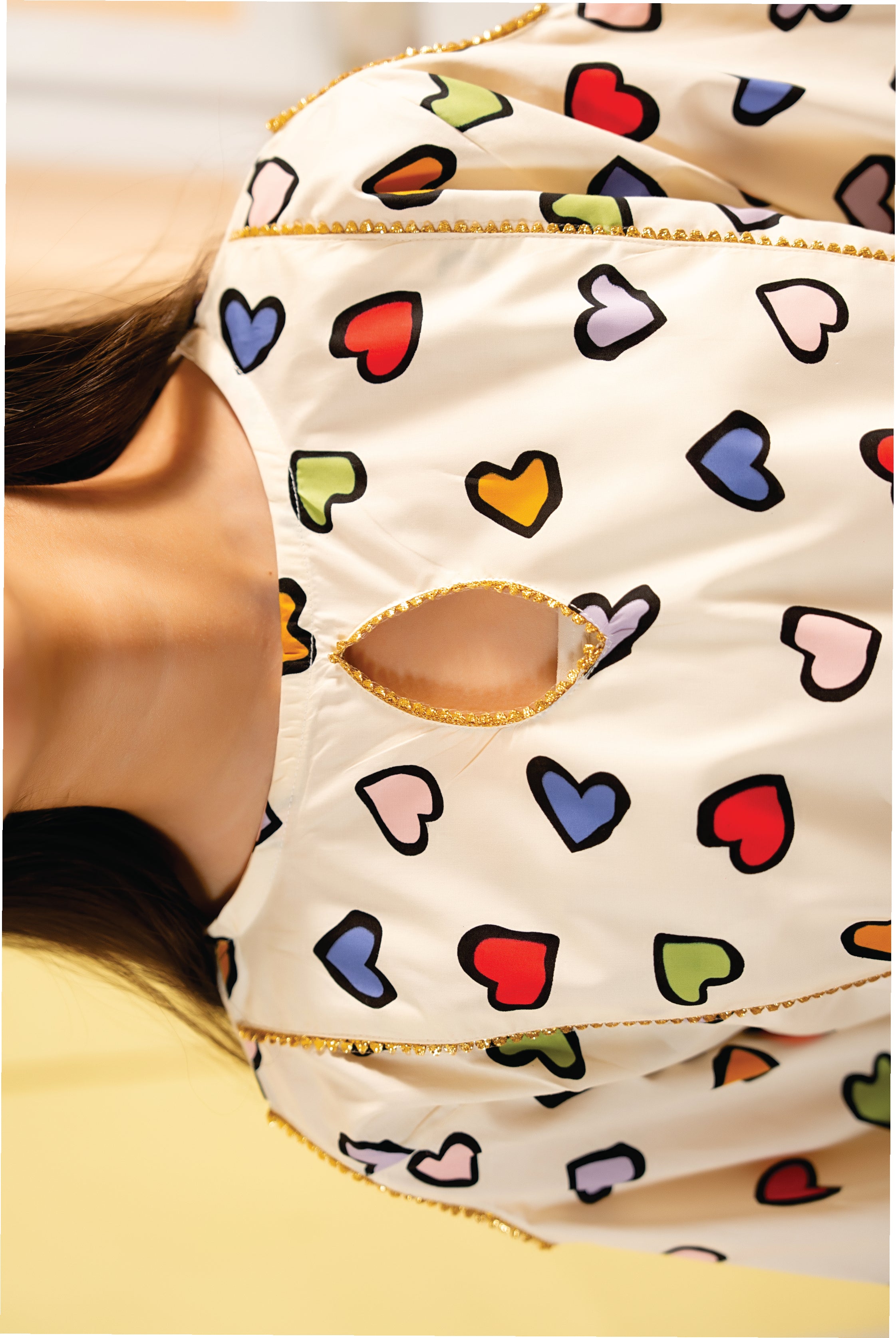 Multi Heart All Over Print Cream 2Pcs Suit Girls ( R-40 )