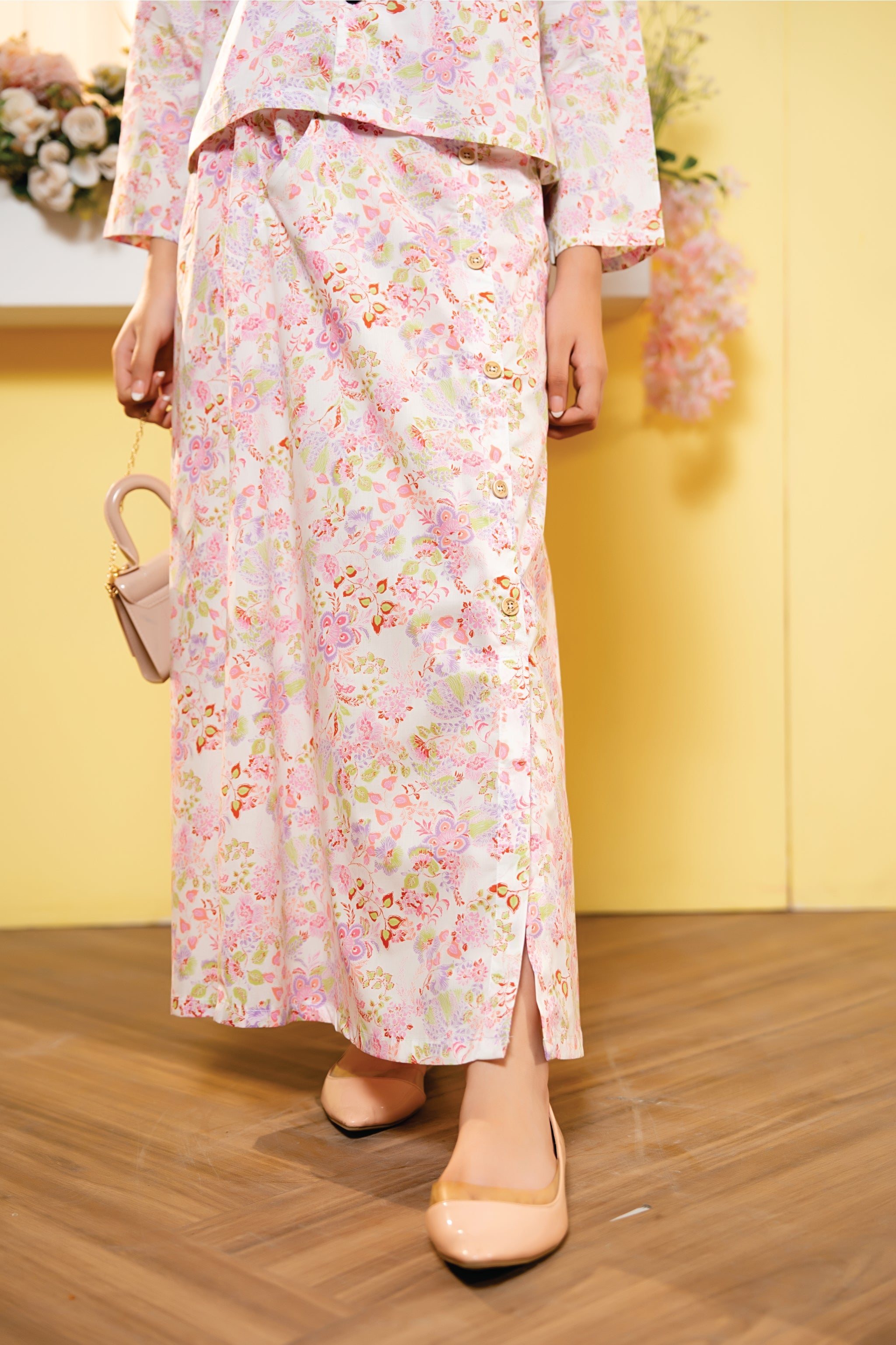 Pink Flower Cream Chines Lehenga 2Pcs Suit Girls