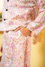 Pink Flower Cream Chines Lehenga 2Pcs Suit Girls(R-500)