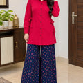 Corduroy Maroon Frock & Floral Printed Palazzo Co-Ord Set For Women