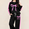 Bow Print Full Sleeve Black Baggy Trouser Shirt For Girls