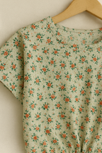 Green & Orange Flower All Over Print Half Sleeve Pista Skate Fish Girls