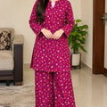Plum Magenta Floral Printed Corduroy Co-Ord Set For Women
