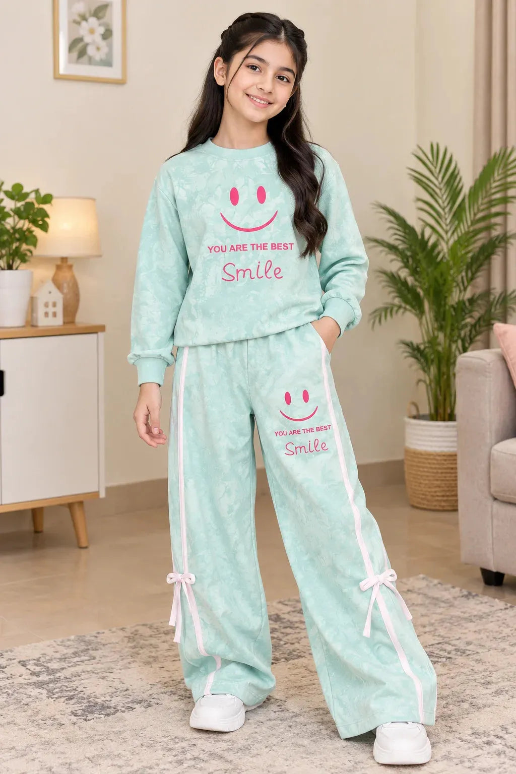 Smiley Print Sky Baggy Track-Suit For Girls