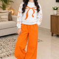 Bow Print White And Orange Baggy Track-Suit For Girls