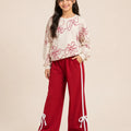 Floral Art Print Cream Red Track-Suit For Girls
