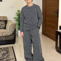 Black Lines White Baggy Tracksuit  For Boys