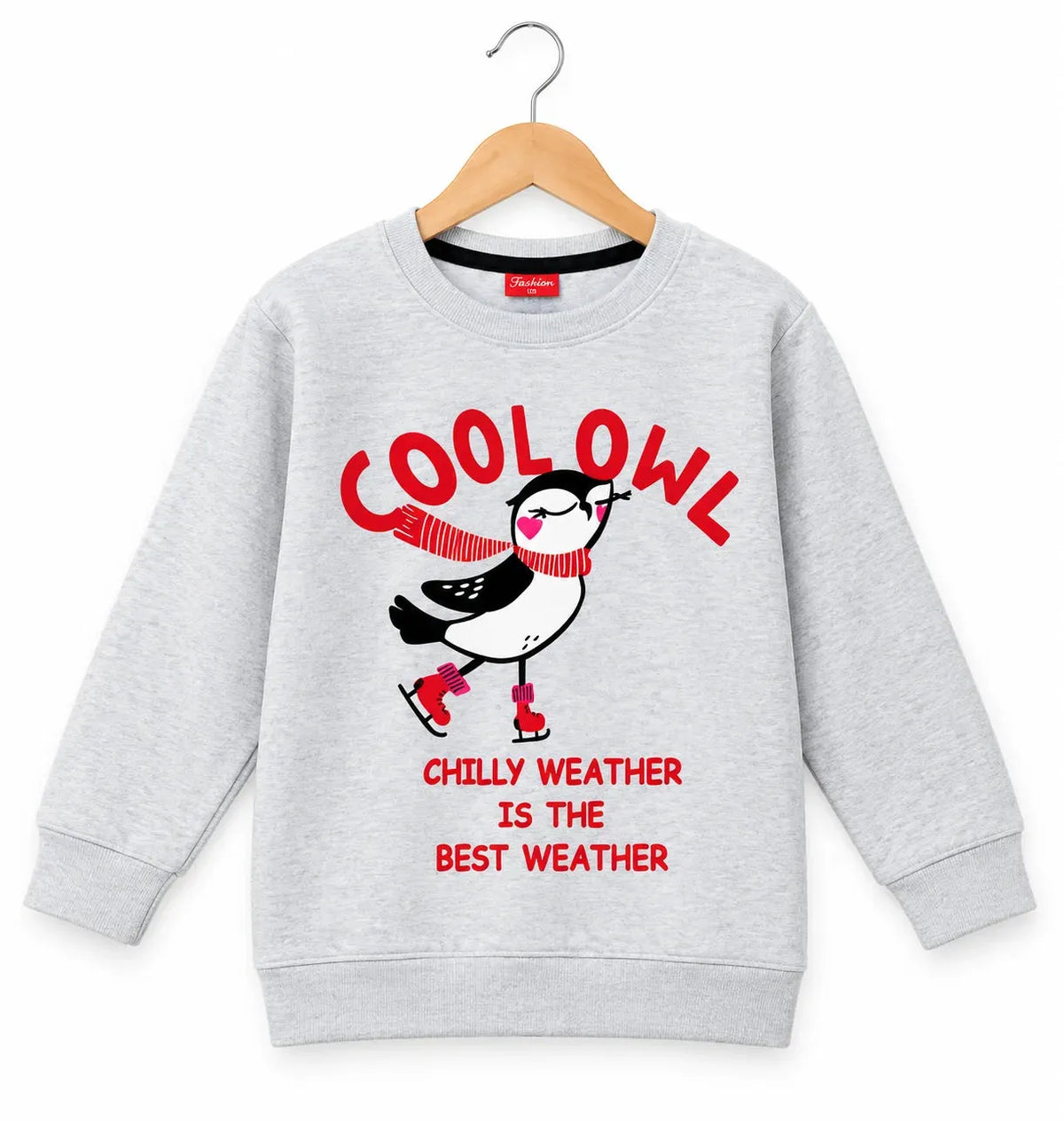 Cool Owl Print Grey Sweatshirt For Girls