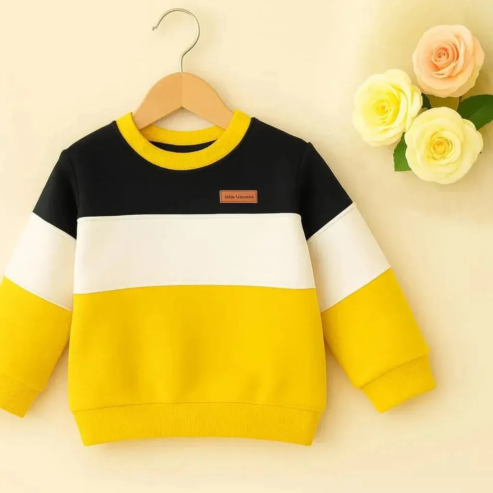 Three Panel Black White & Yellow Sweatshirt For Boys R-583