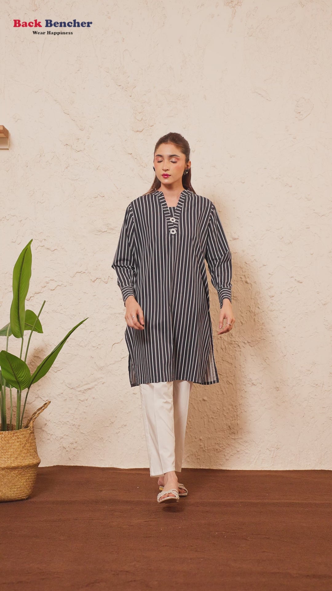 Navy & White Line Suit Women ( R-377 )