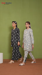 Bow Print Black Collar Suit Women ( R-128 )