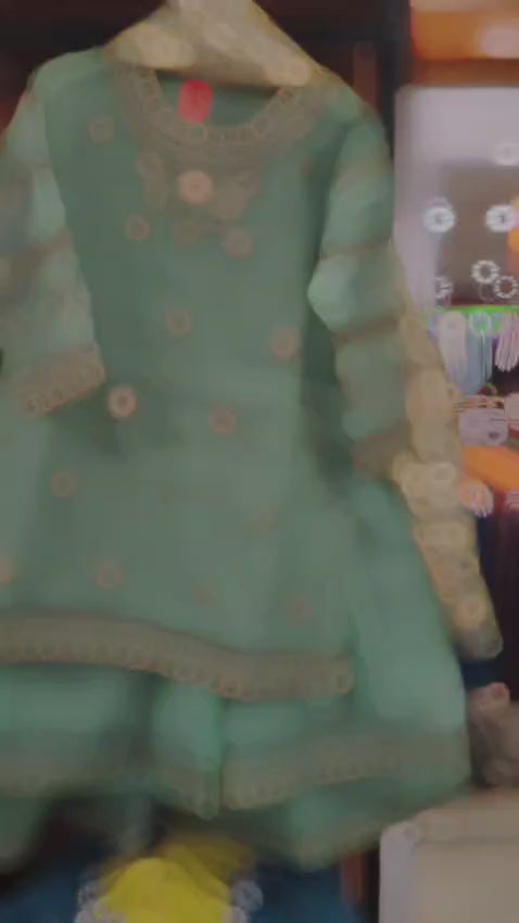 3Pcs Mint Green Gharara Suit Girls