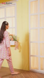 Embroidery Yellow Pink Flower White Pair Girls ( R-472 )