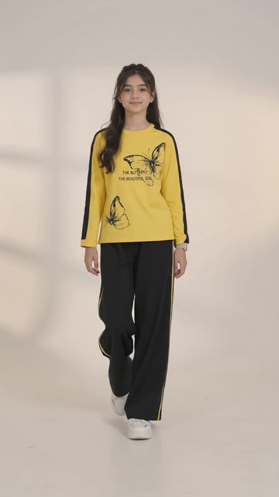 Beautiful Butterfly Full Sleeve Yellow Baggy Trouser Shirt Girls ( R-408 N )
