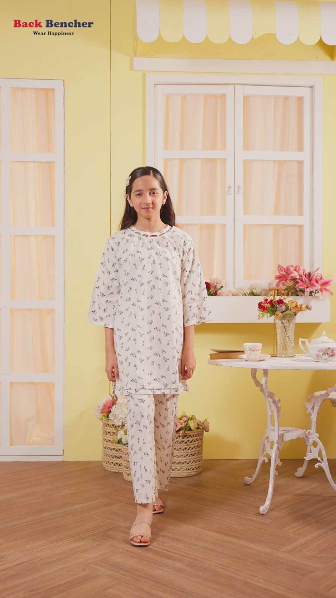 Leaves All Over Print FS  White Pair Girls ( R-164 )