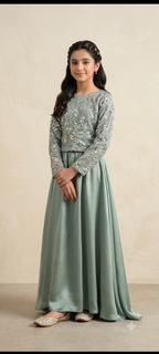 Fancy Pista Lehenga Suit – Girls