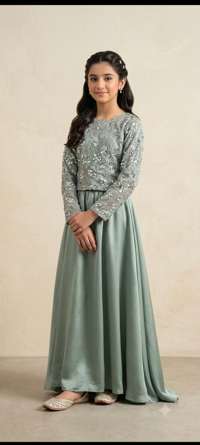Fancy Pista Lehenga Suit – Girls
