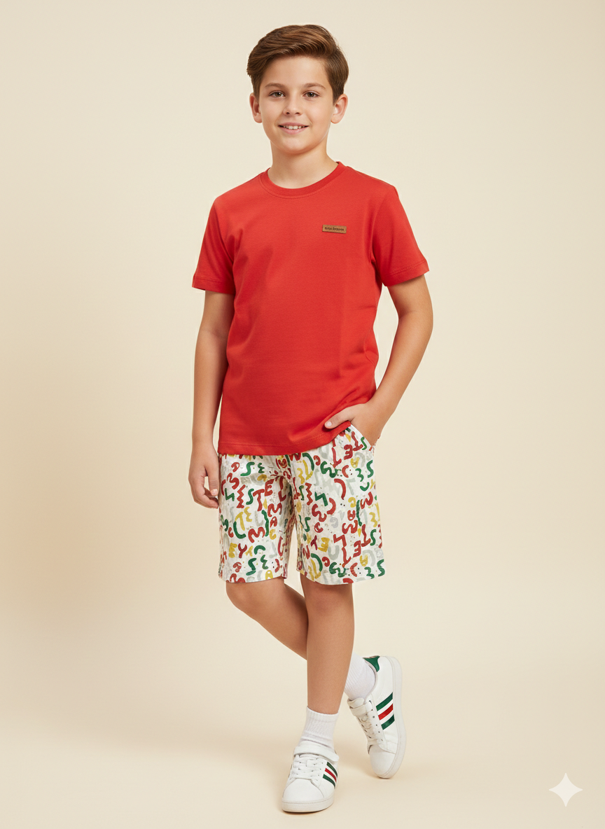 Simple Red Cotton Nicker Suit Boys ( R-306-314 )