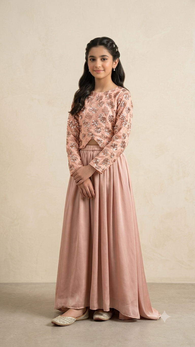 Fancy Peach Lehenga 2 Pcs Suit – Girls