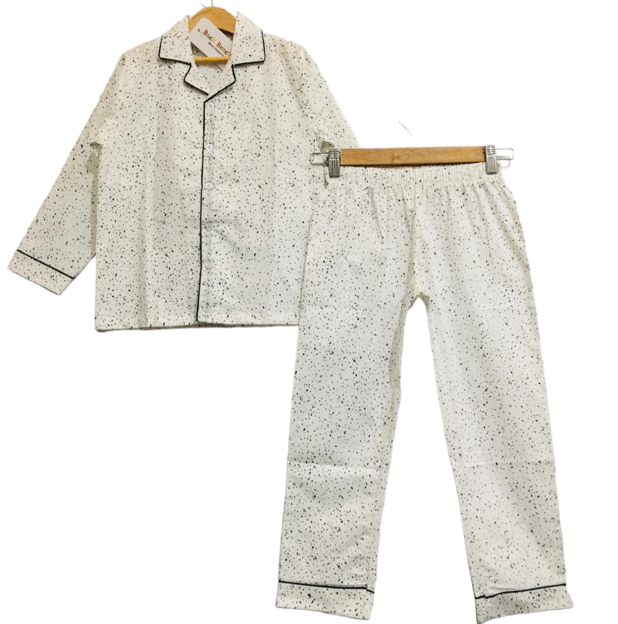 Black Dots All Over Print Oatmeal Night suit Girls ( 136 )