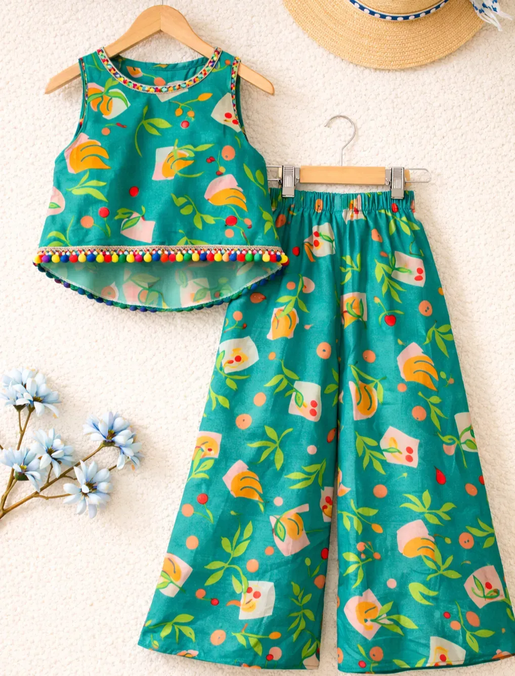 Fruit Print Sleeveless C-Green Frock Pairs  Girls ( R-322 N )