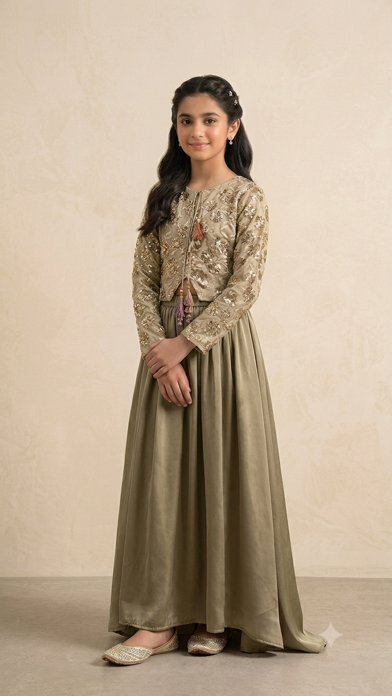 Fancy Brown Lehenga Suit – Girls