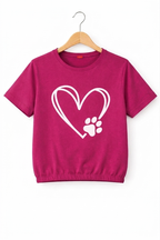 ( Short Length )Paws With Heart Dark Pink T-Shirt Girls ( R-110 )