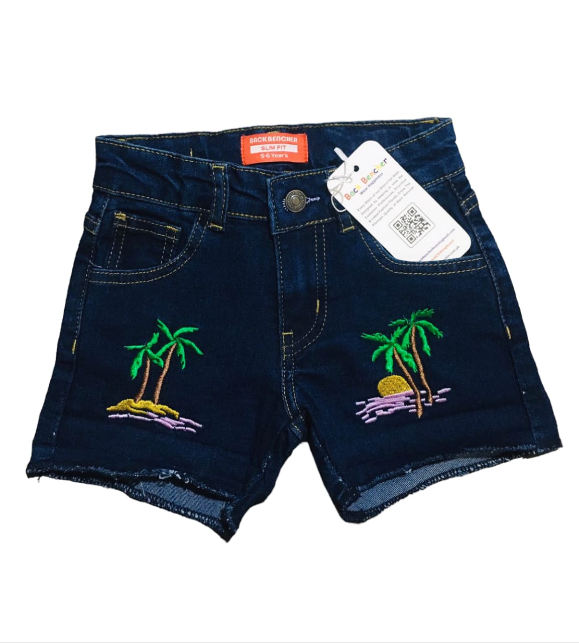 Two side Trees Dark Blue Denim Shorts Girls