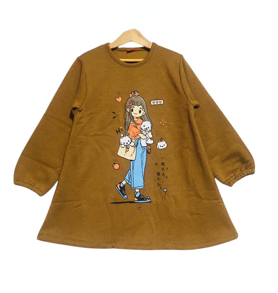 Doll With Puppies Brown Long Sweatshirt Girls ( R-64 )