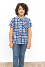 Surf Time Blue Inner Blue Check Double Casual Shirt Boys