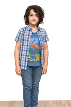 Surf Time Blue Inner Blue Check Double Casual Shirt Boys