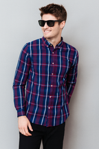Blue & Mahroon Checked Casual Shirt Men's ( R-20 )
