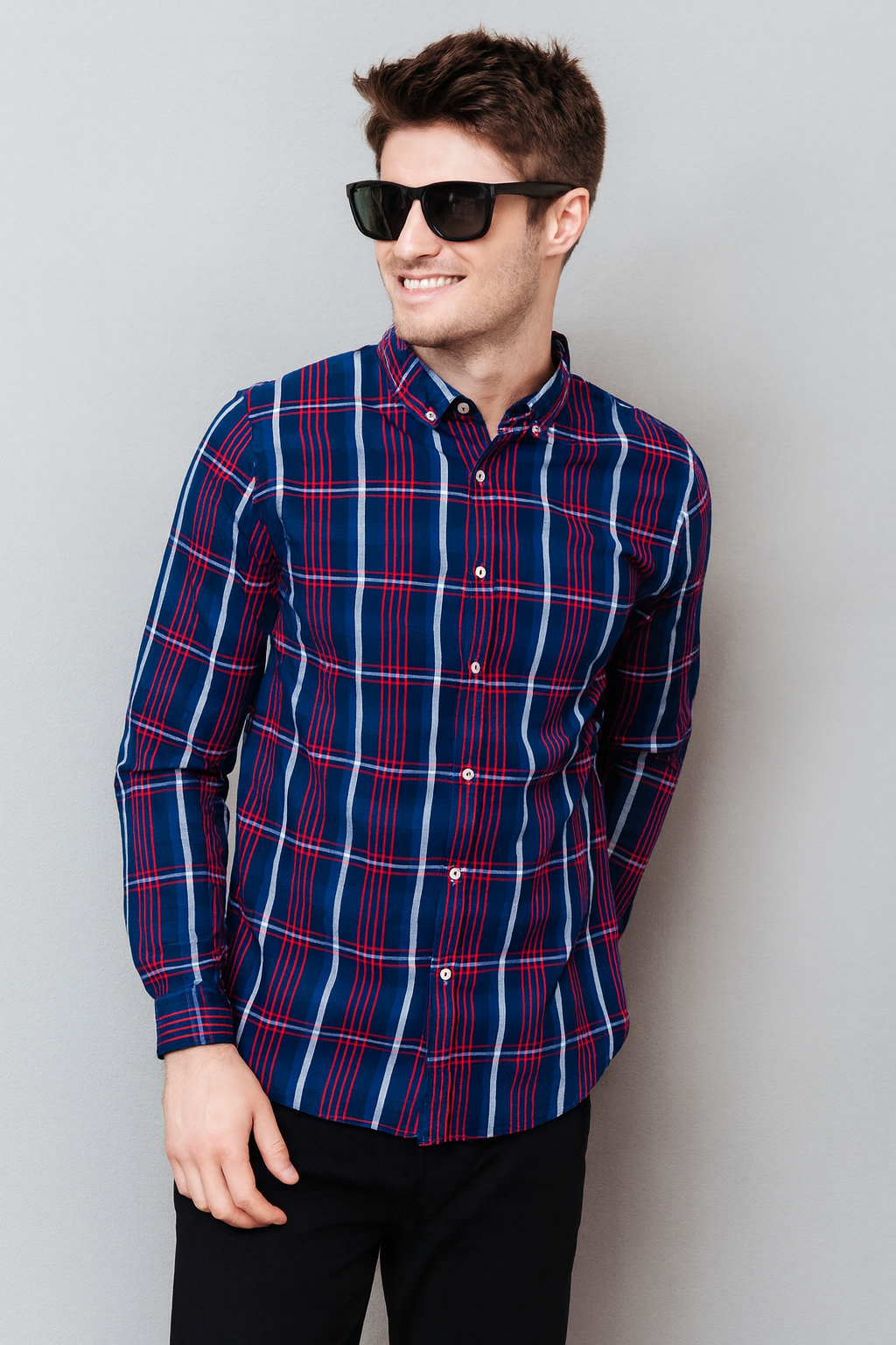 Blue & Mahroon Checked Casual Shirt Men's (( Factory )