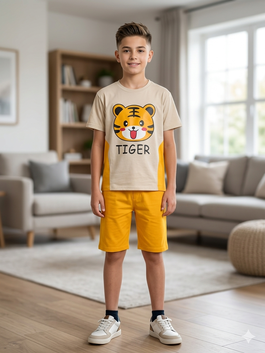 Tiger Print Cream Nicker Suit Boys ( R-415 )