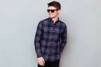 Navy & Red Checked Casual Shirt Men's ( R-20 )