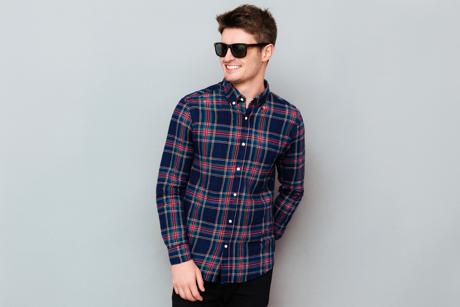 Navy & Red Checked Casual Shirt Men's ( R-20 )