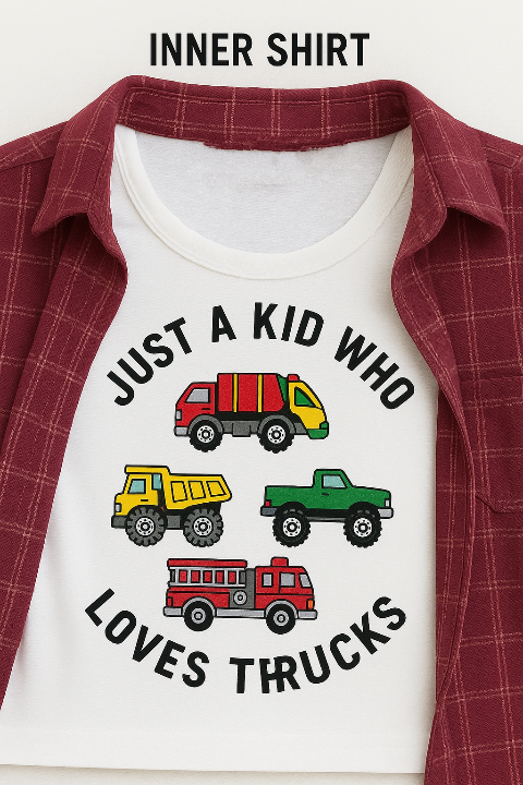Love Truck Mahroon Check Double Casual Shirt Boys