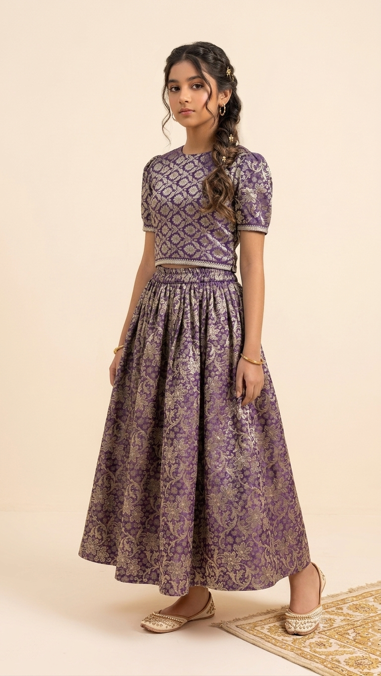 Banarsi Purple Lehenga Suit – Girls