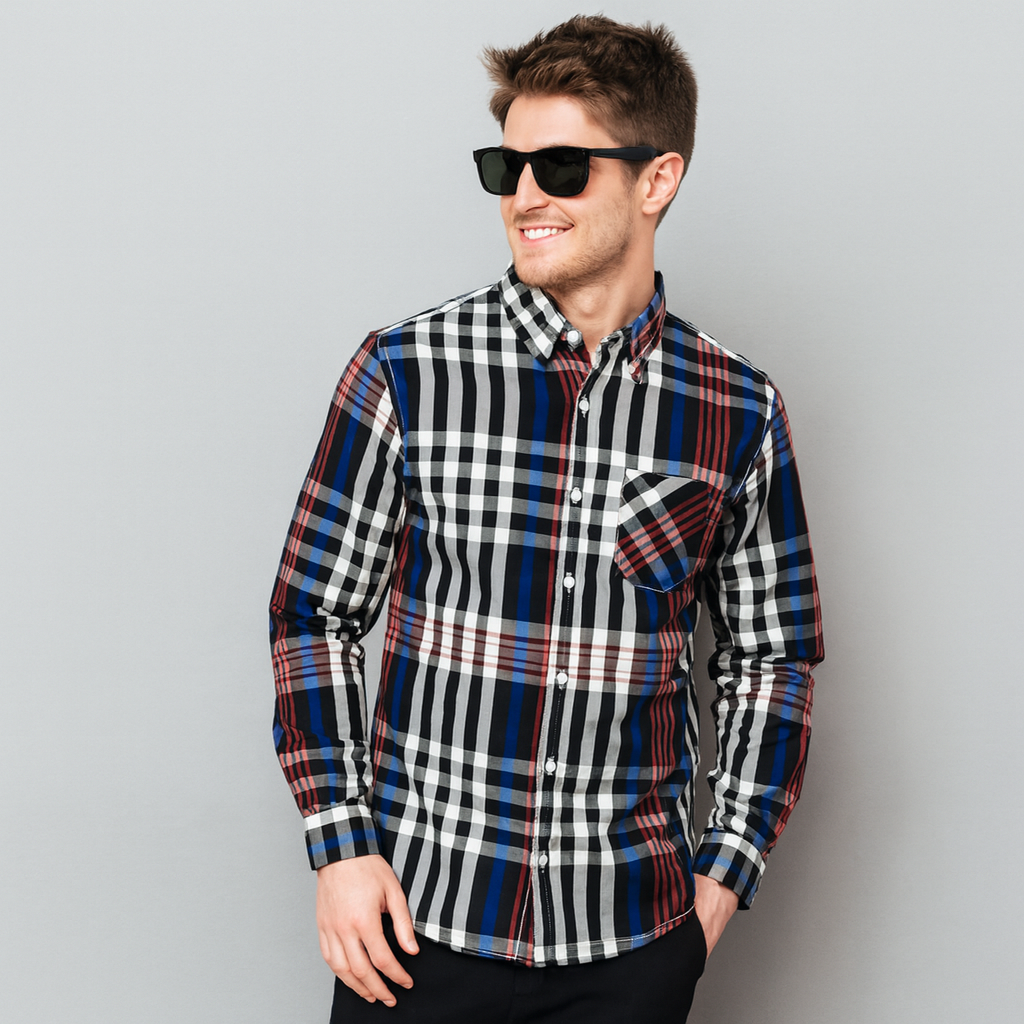 Black & White Checked Casual Shirt Men's ( R-137 )