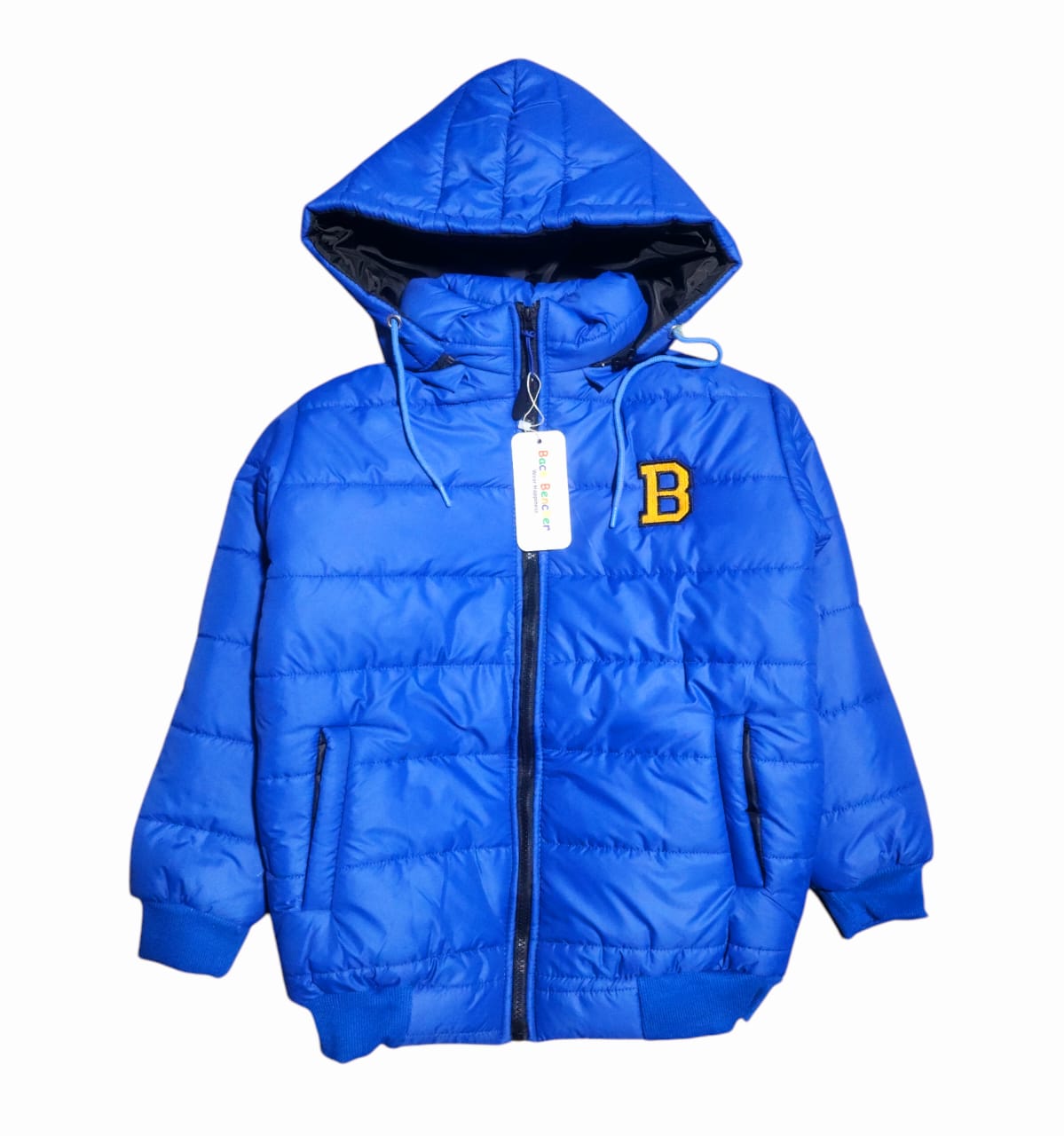 "B" Royal Blue Puffer Jacket Removable Hood Boys
