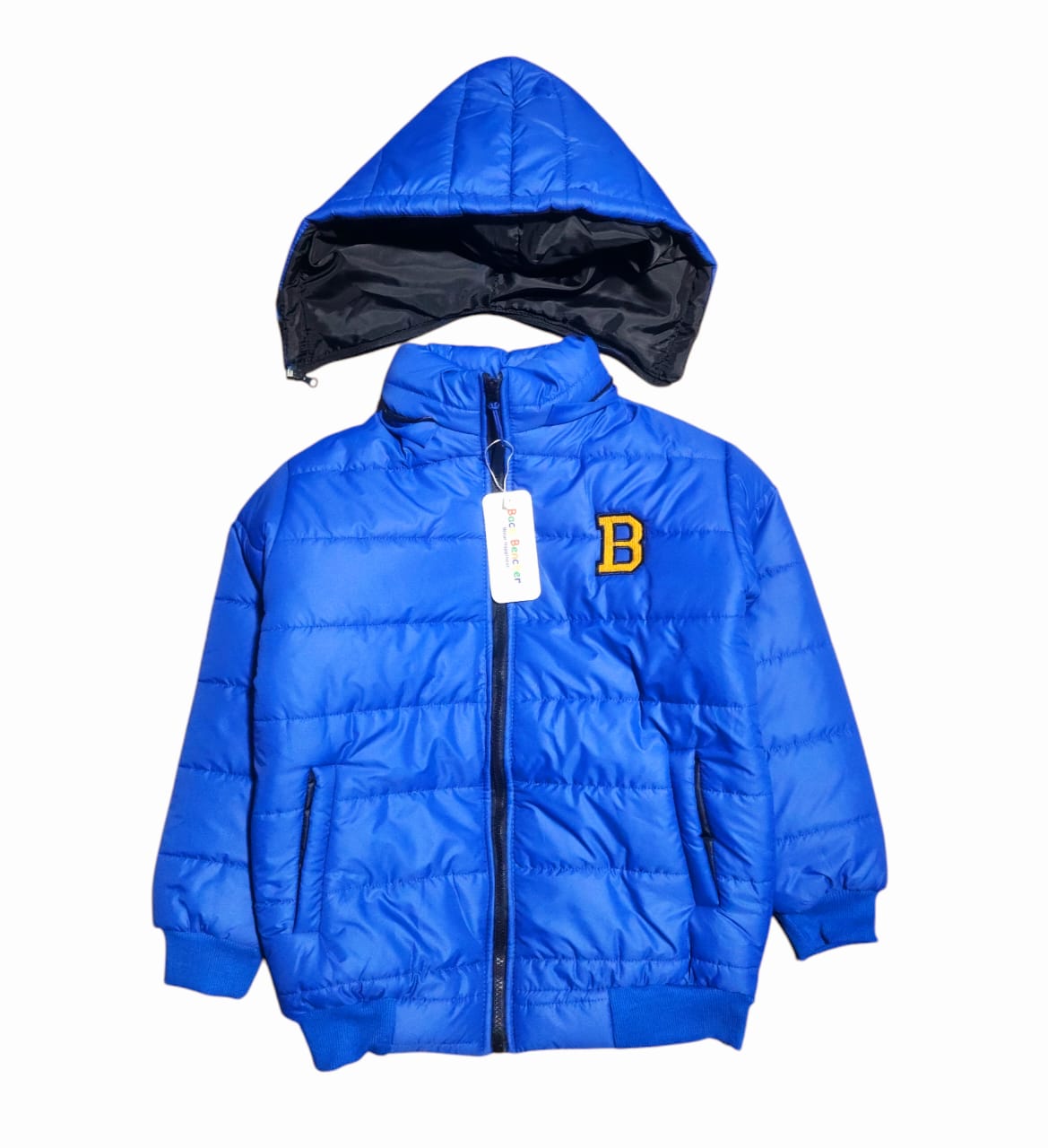"B" Royal Blue Puffer Jacket Removable Hood Boys