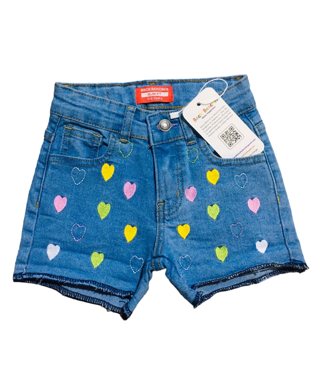 Two side Multi Hearts Light Blue Denim Shorts Girls