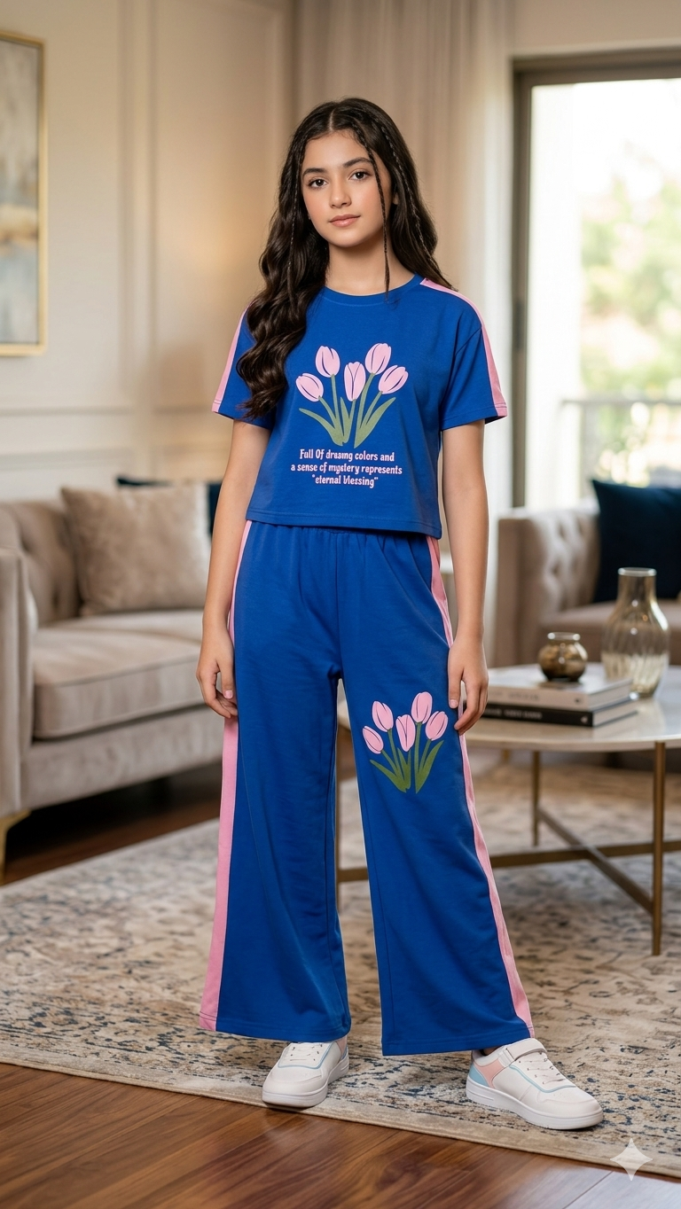 Fallover Love Royal Blue Baggi Trouser Shirt Girls ( N )