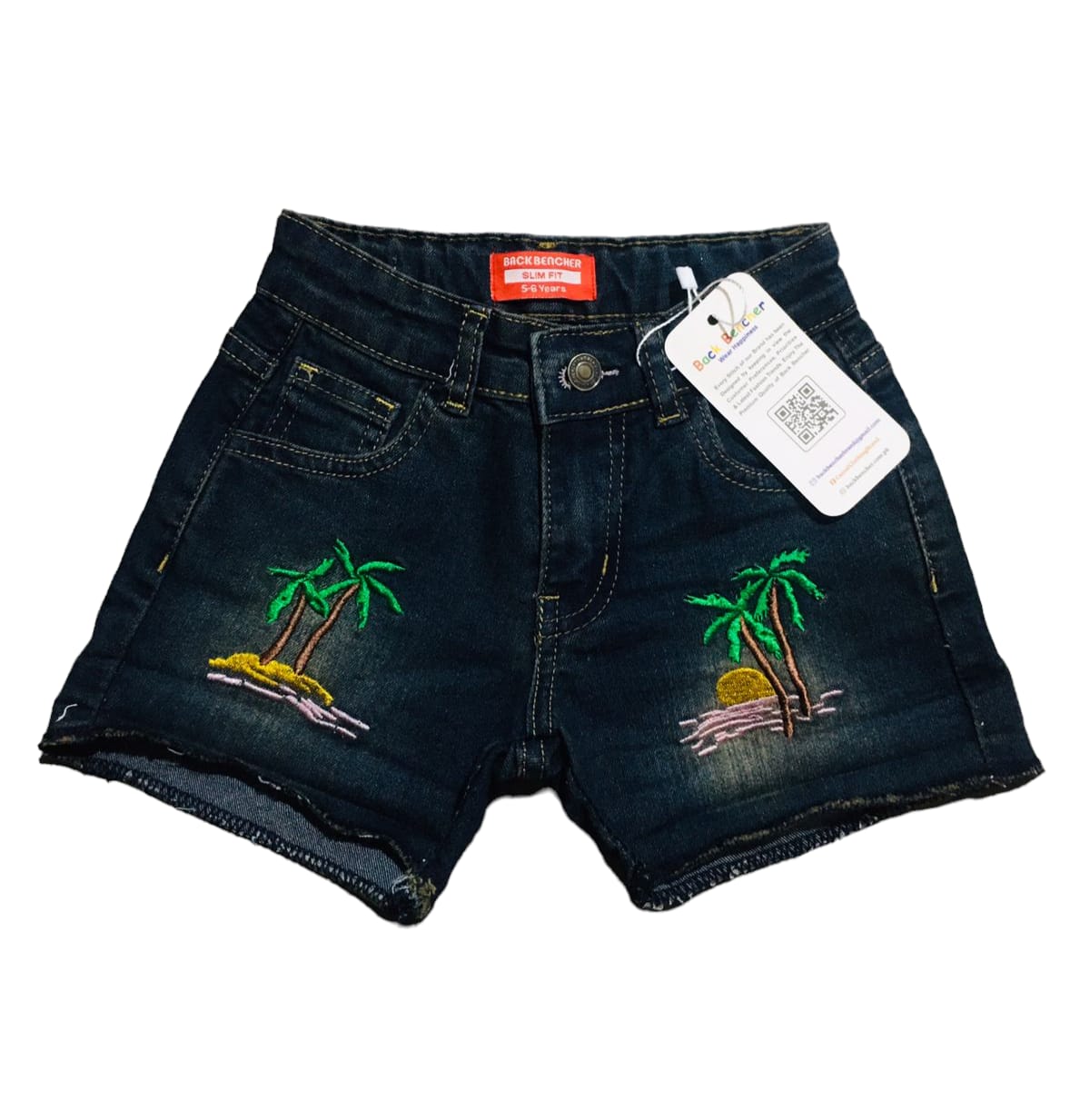 Two side Trees Greenish Gray Denim Shorts Girls