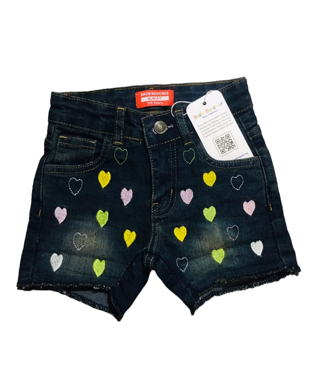 Two side Multi Hearts Greenish Gray Denim Shorts Girls