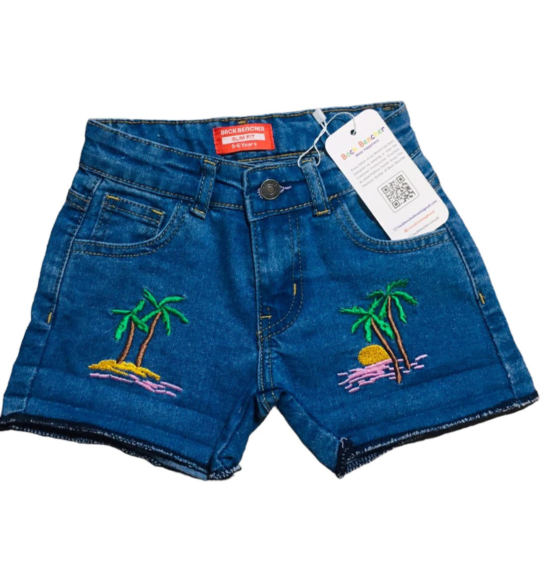 Two side Trees Mid Blue Denim Shorts Girls