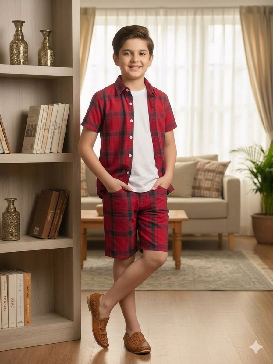 Red Check Collar Nicker Suit Boys( R-478 )